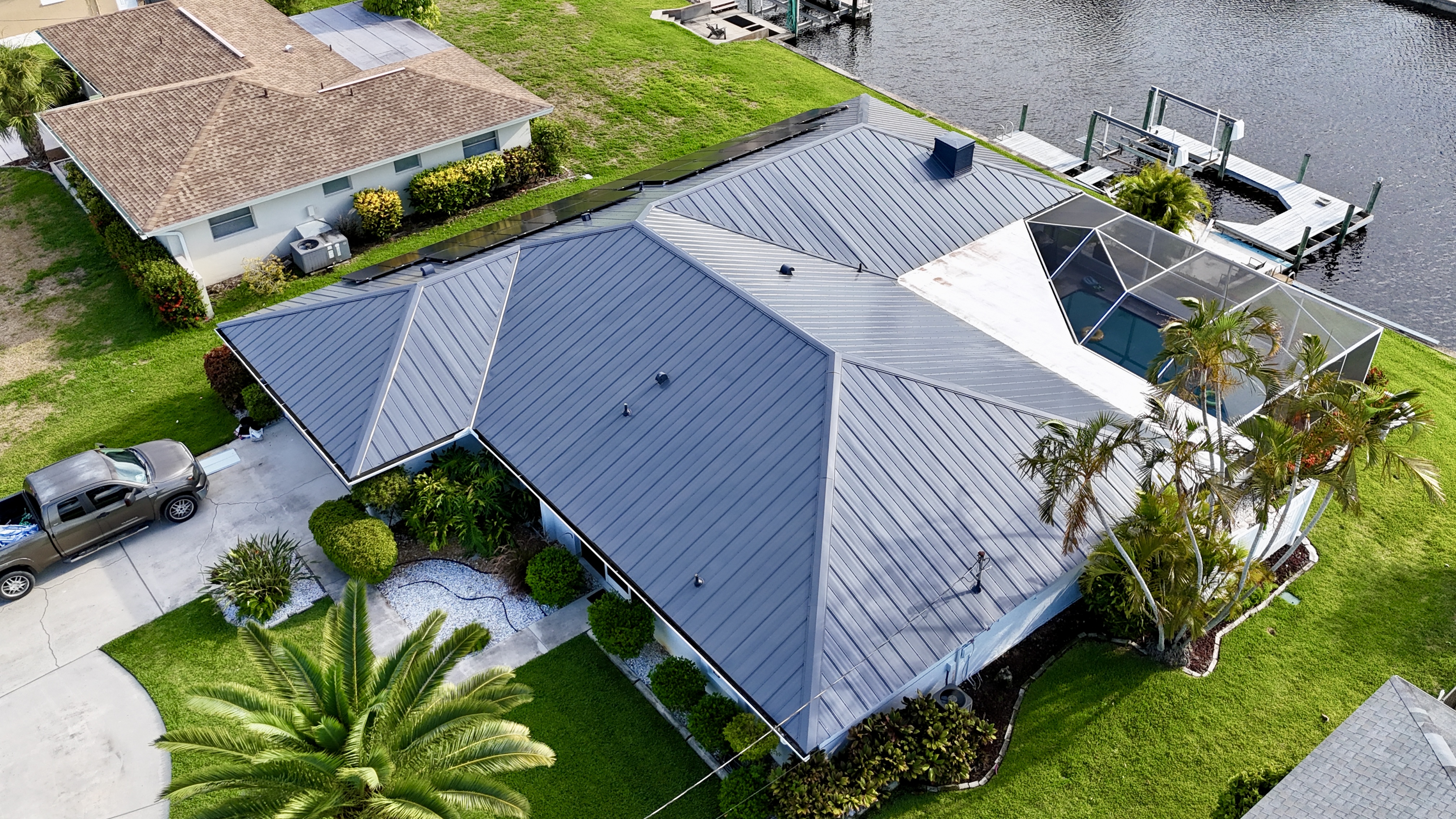 Completed metal roofing installation