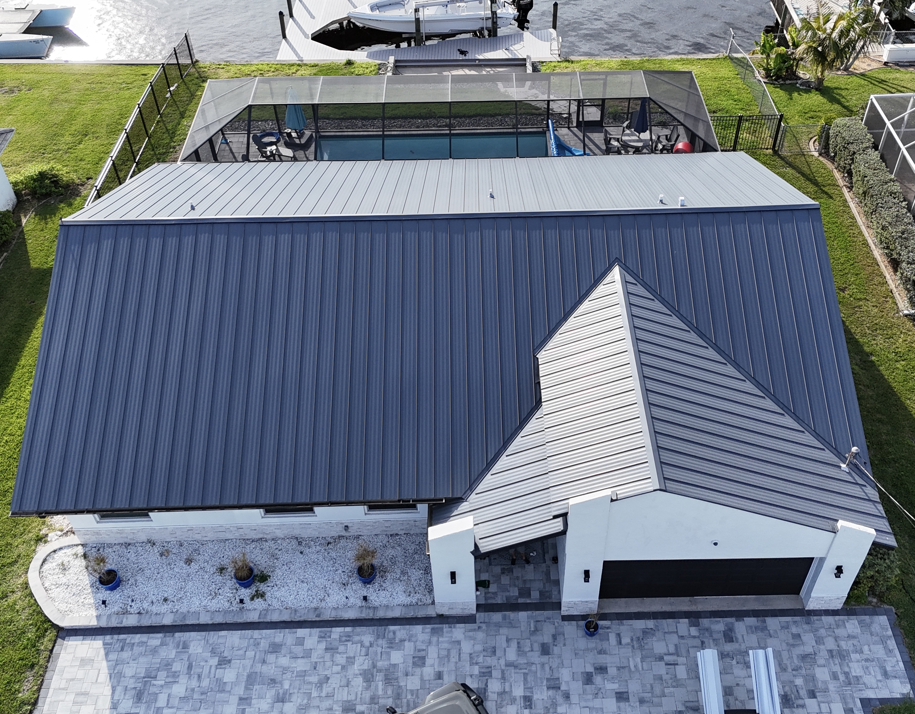 Completed metal roofing project